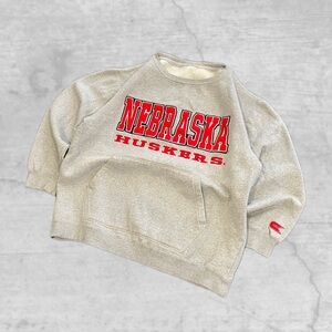 NEBRASKA HUSKERS Vintage Gray Crew Neck Sweatshirt Oversized